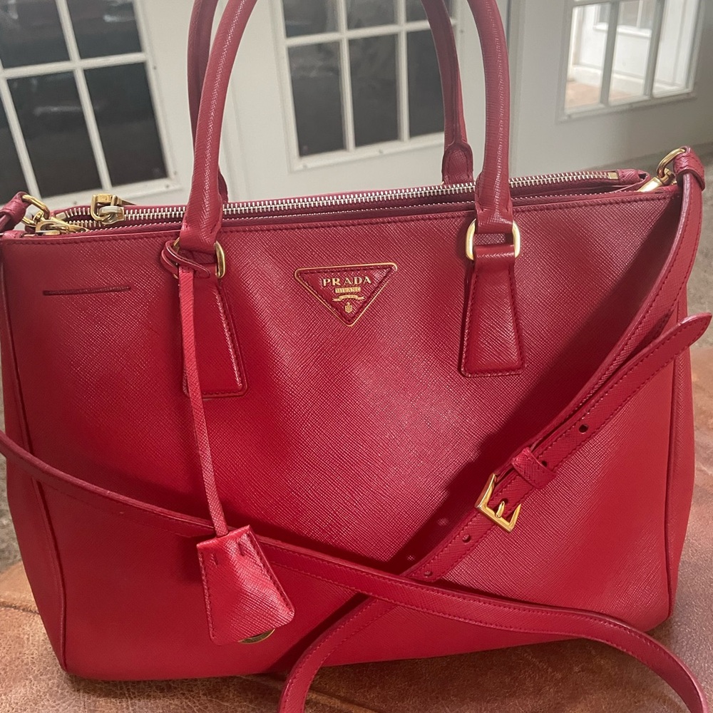 Prada Red Galleria 2 way Saffiano Leather bag